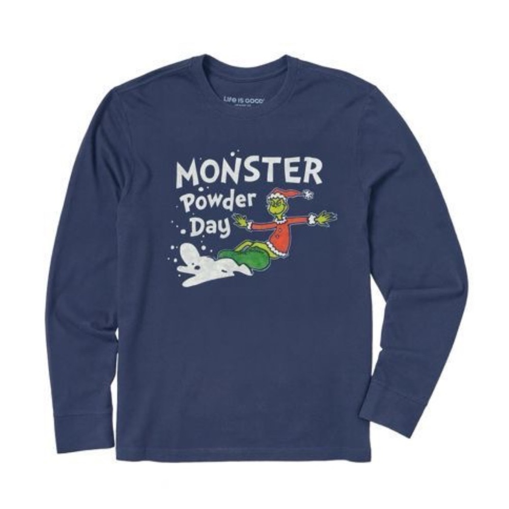 Life is Good Blue Long Sleeve Grinch Christmas Graphic Crusher Tee Size XS 5/6